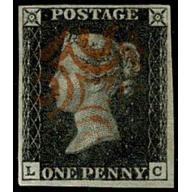 1d Black. Very Fine Used. Plate 5 LC. Red Maltese Cross cancellation.