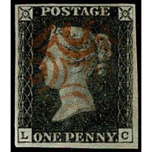 1d Black. Very Fine Used. Plate 5 LC. Red Maltese Cross cancellation.