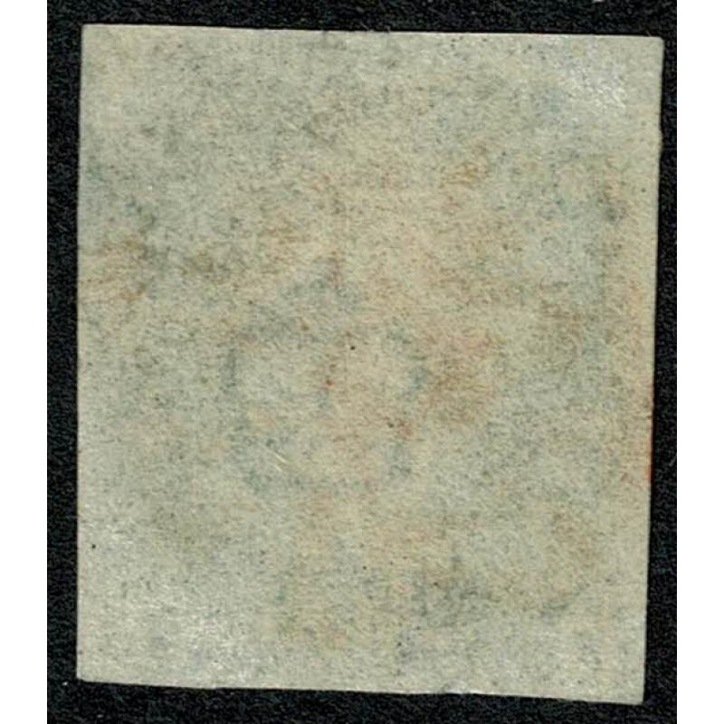 1d Black. Plate 1b  JG. Four margins cancelled by complete red Maltese Cross