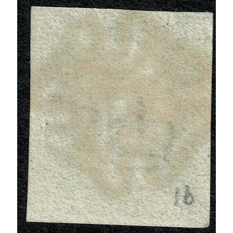 1d Black. Plate 1b  "NC". Four margins cancelled by complete red Maltese Cross