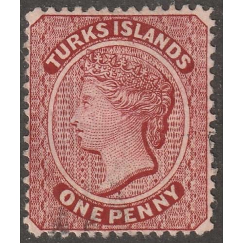 Turks Islands, Scott#40, used, hinged, Queen, Perf 14, crown watermark #QTI-40