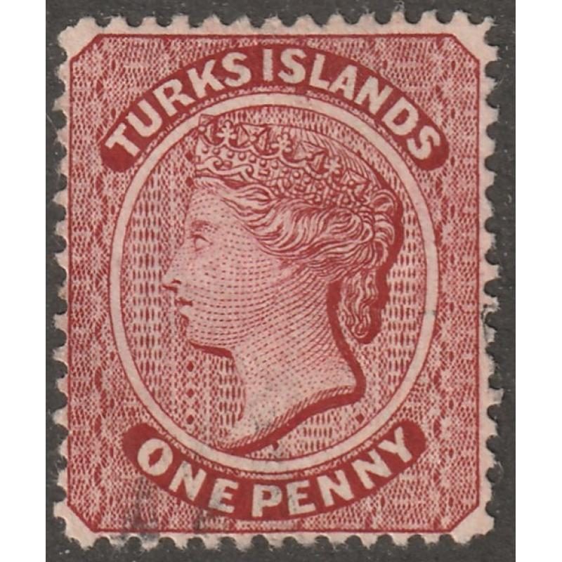 Turks Islands, Scott#40, used, hinged, Queen, Perf 14, crown watermark #QTI-40