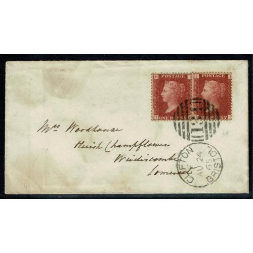 1865 1d Plate 97 pair on cover. Attractive
