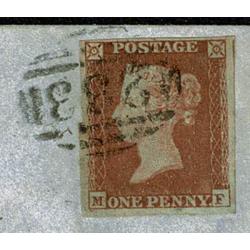 1d red MF on envelope to Leeds. Darlington horizontal oval cancellation.