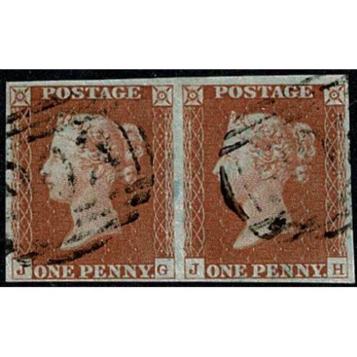 1d Red pair JG-JH. Fine used 4 margins, numeral cancellation. SG 8-12
