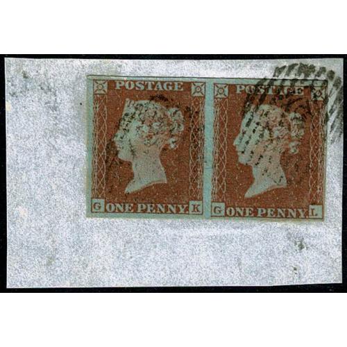 1d Red pair GK-GL. Fine used on piece, numeral cancellation. SG 8-12