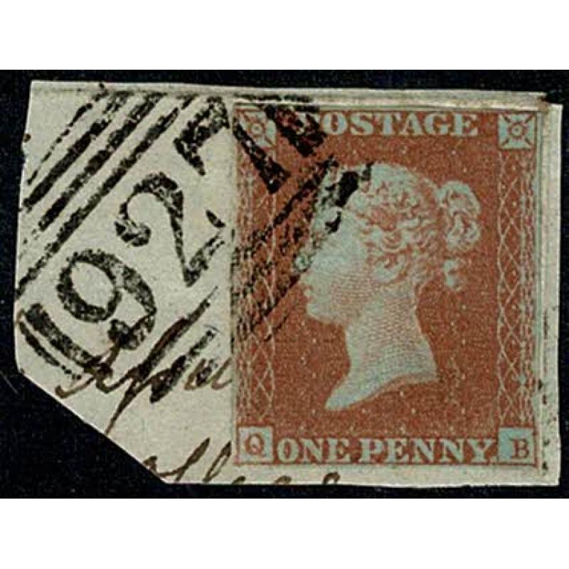 1d Red QB. Fine used on piece, numeral cancellation. SG 8/12