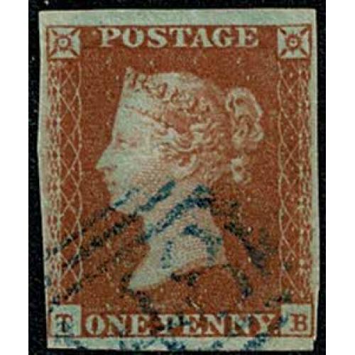1d Red TB Plate 101 Blue 1844 type  cancellation. SG 8-12