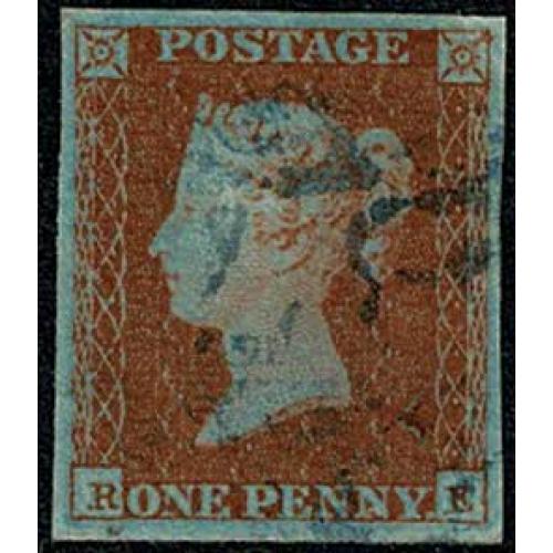 1d Red RE Plate 115. Blue London cancellation. SG 8-12