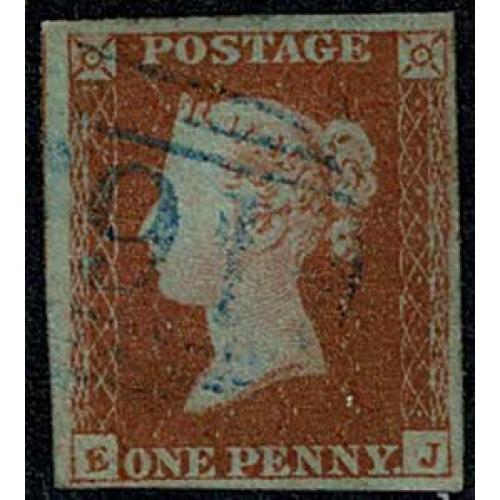 1d Red EJ Blue numeral cancellation. Plate 87. SG 8-12