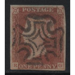 1841 Sg 7 1d red on black plate 2 'RG' with 4 Very Large Margins Fine Used