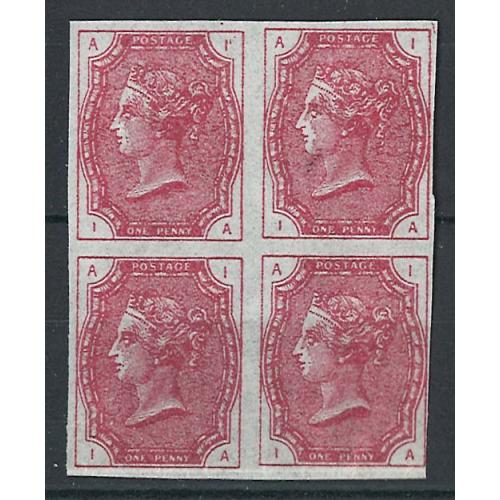 GB 1879 1d McCorquodale dummy stamp imperf blk of 4 in claret, Spec Fig 8L 