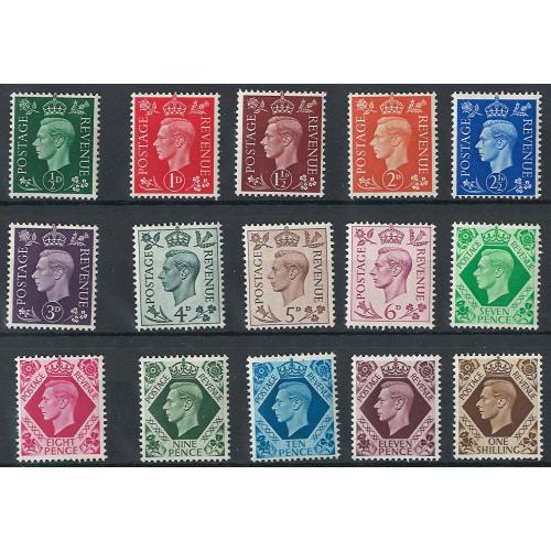 GB 1937 Dark Colours ½d - 1s set of 15 MNH