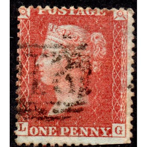 1856 C8 Sg 29 1d red-brown 'LG' Plate 34 with Numeral Cancel Good Used