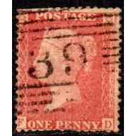 1857 C10 1d red-brown 'FD' Plate 27 with Scottish Numeral Cancellation Used