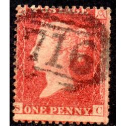 1857 Sg 40 C10 1d rose-red 'SC' Plate 55 with minor re-entry Good to Fine Used