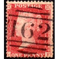 1860 Sg 40 C10 1d rose-red 'GF' Plate 63 with 162 Cardiff Numeral Cancel Used