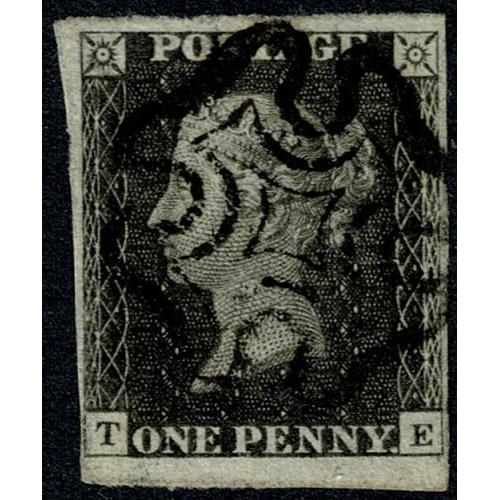 1d Grey black. Plate 11  TE. Cancelled by almost complete Maltese Cross