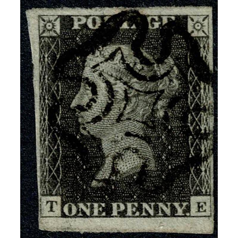 1d Grey black. Plate 11  TE. Cancelled by almost complete Maltese Cross