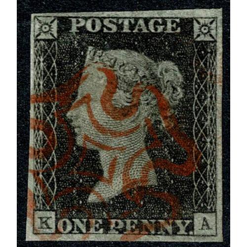 1d grey black KA Plate 2. Cancelled by almost complete red Maltese Cross.