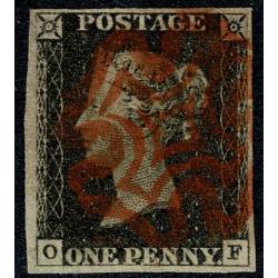1d black OF Plate 1b. Cancelled by bright red Maltese Cross.