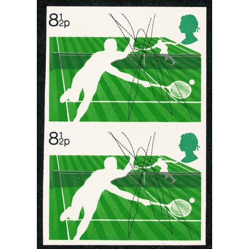 1977 Racket Sports 8½p. IMPERFORATE VERTICAL PAIR. SG 1022 var