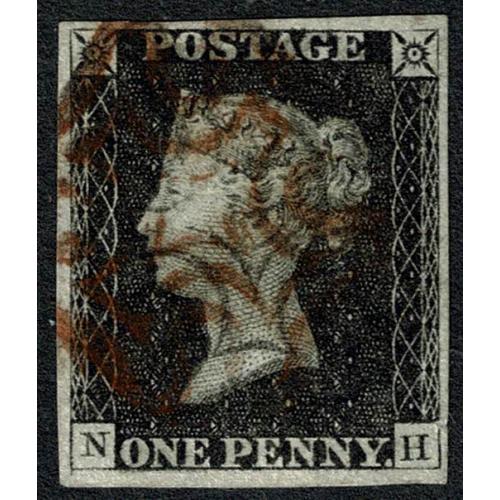 1d black, NH Plate 1b. Cancelled by RED and BLACK Maltese cross cancellations.
