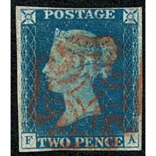 1840 2d pale blue FA Plate 1. Cancelled by red Maltese cross.