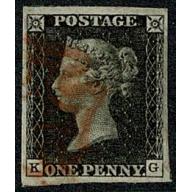 1d Black KG Plate 6. Fine used four good margins.cancelled by red Maltese cross.