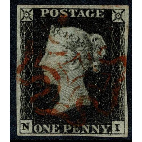 1d intense black NI Plate 4. 4 margins. Cancelled by red Maltese Cross.