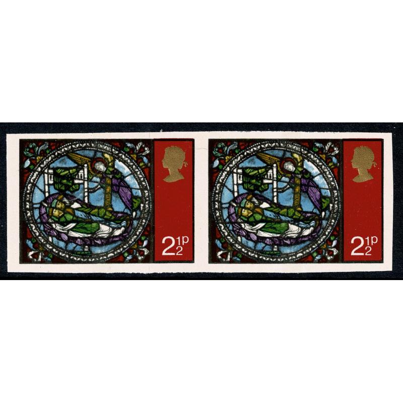 1971 Christmas 2½p. IMPERFORATE horizontal pair. SG 894a.