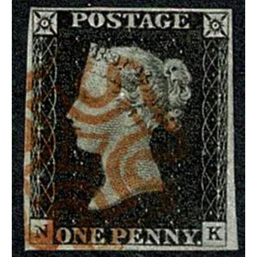 1d Black NK Plate 2. Cancelled by red Maltese cross.