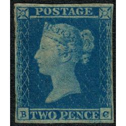 1841 2d blue. BC Unused with traces of gum.