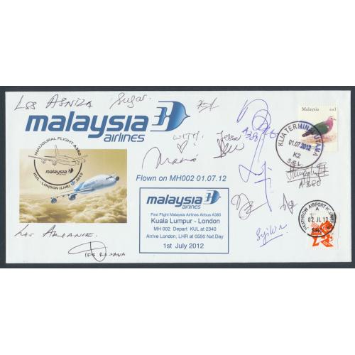 First Flight Cover-   Kuala Lumpur - London Heathrow 2012  Malaysia Airlines